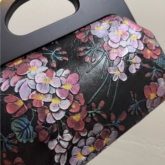 Handmade Cowhide Floral Embossed, Large Wooden Frame Bag & 2 Strap Styles - Picture 13 of 16